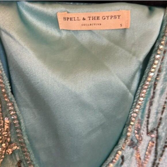 Spell & The Gypsy Elsa Sequined Beaded Sleeveless Mini Dress Light Blue Velvet S - Picture 6 of 9